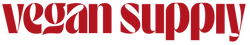 Vegan Supply logo in bold red stylized font on a light background.