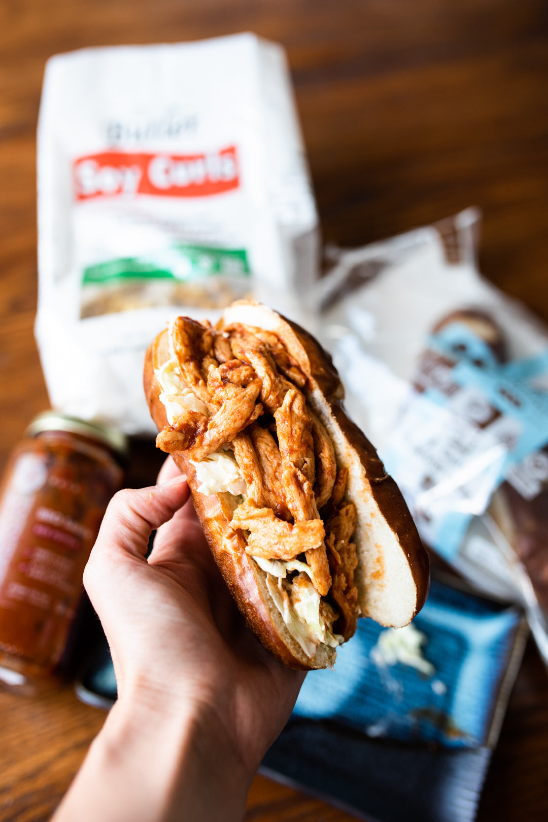 BBQ Soy Curls Pretzel Sandwich Recipe