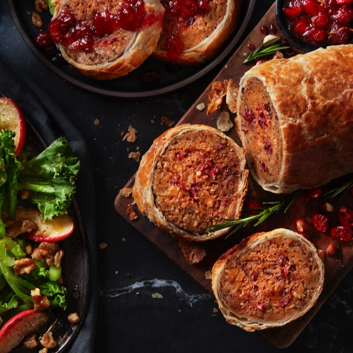 Field Roast Hazelnut & Cranberry Roast with Apple Cranberry Sauce and Honeycrisp Salad Recipe