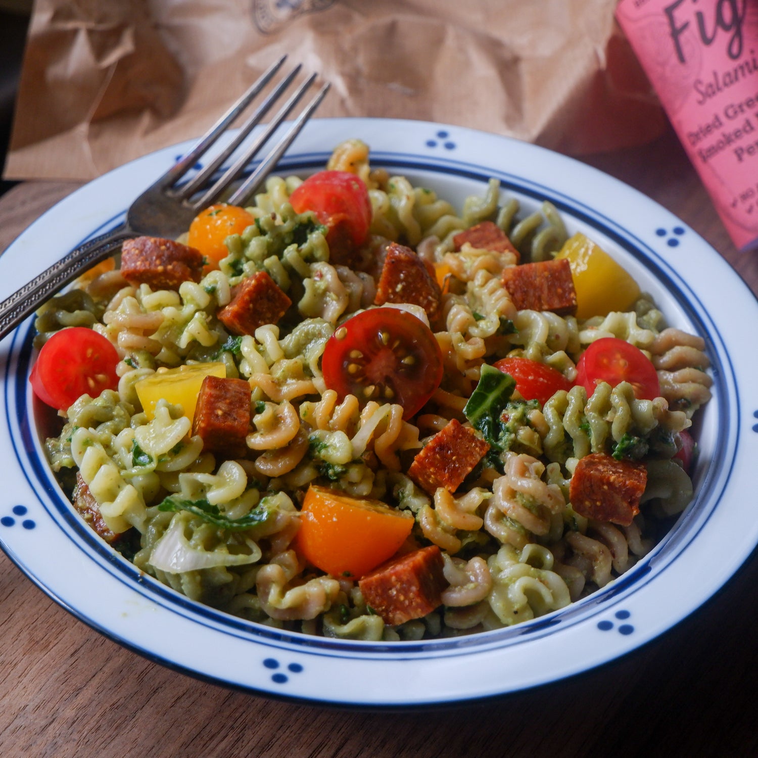 Creamy Pesto Pasta Salad with Fig Salami Recipe