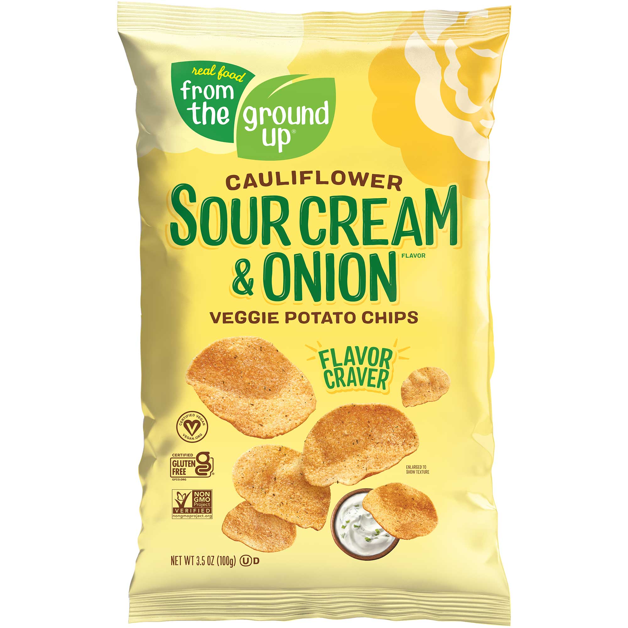 From The Ground Up Chips de chou-fleur à la crème sure et à l'oignon - 100g