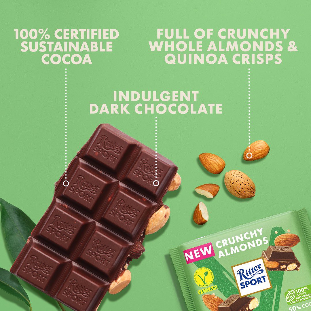 Ritter Sport Crunchy Almonds Vegan Chocolate Bar - 100g
