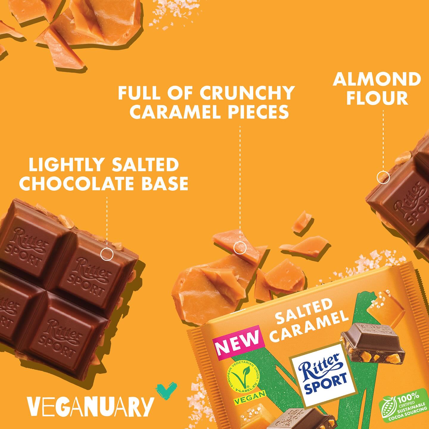Ritter Sport Salted Caramel Vegan Chocolate Bar - 100g