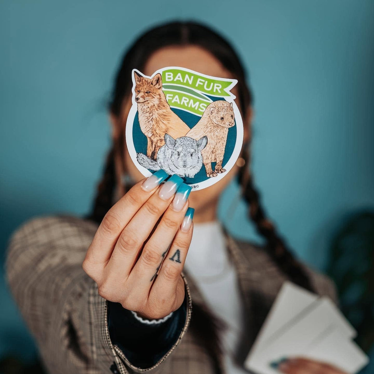 Ban Fur Farms BC Round Animal Sticker