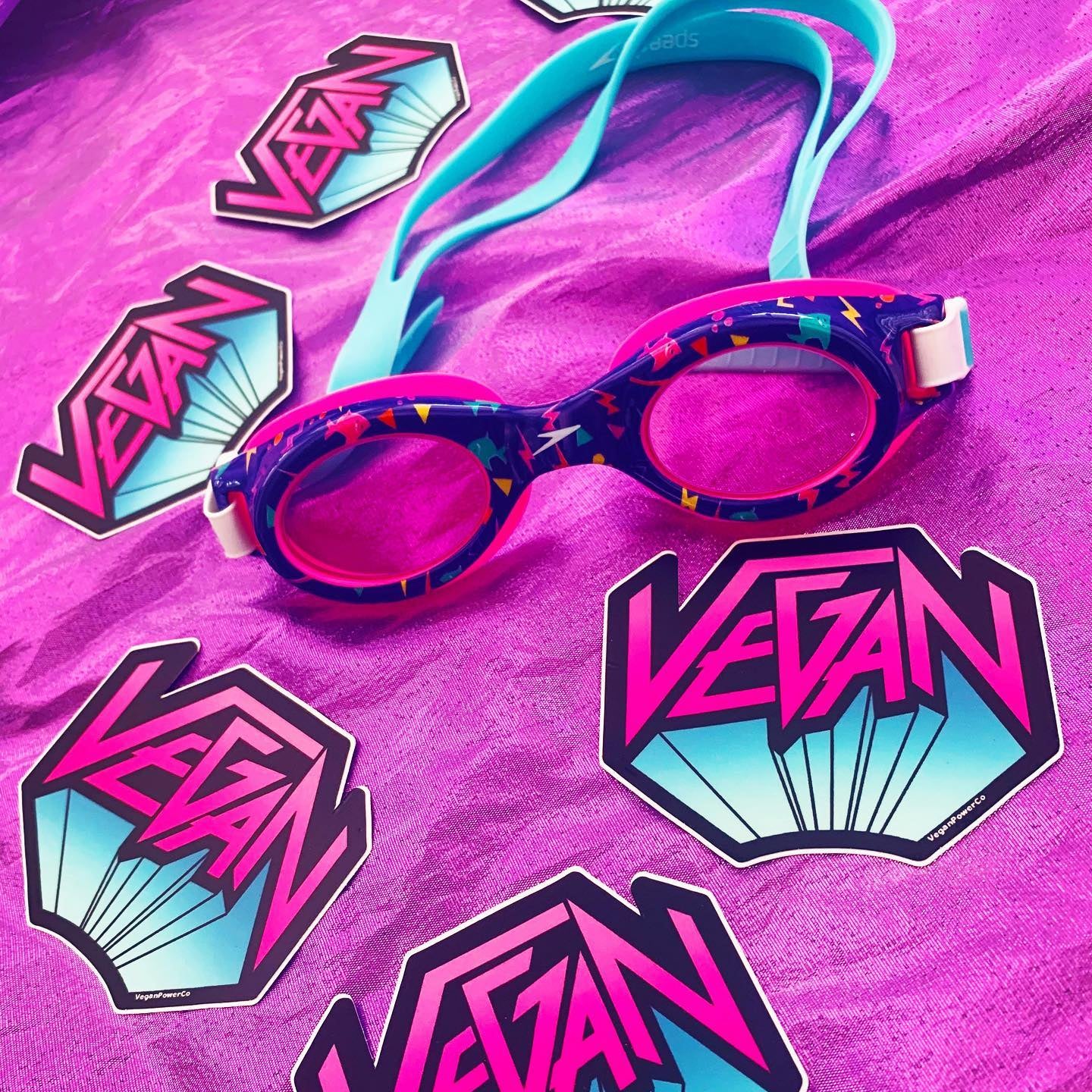 Vegan Power Co 'Vegan' Metal Sticker - Pink & Teal