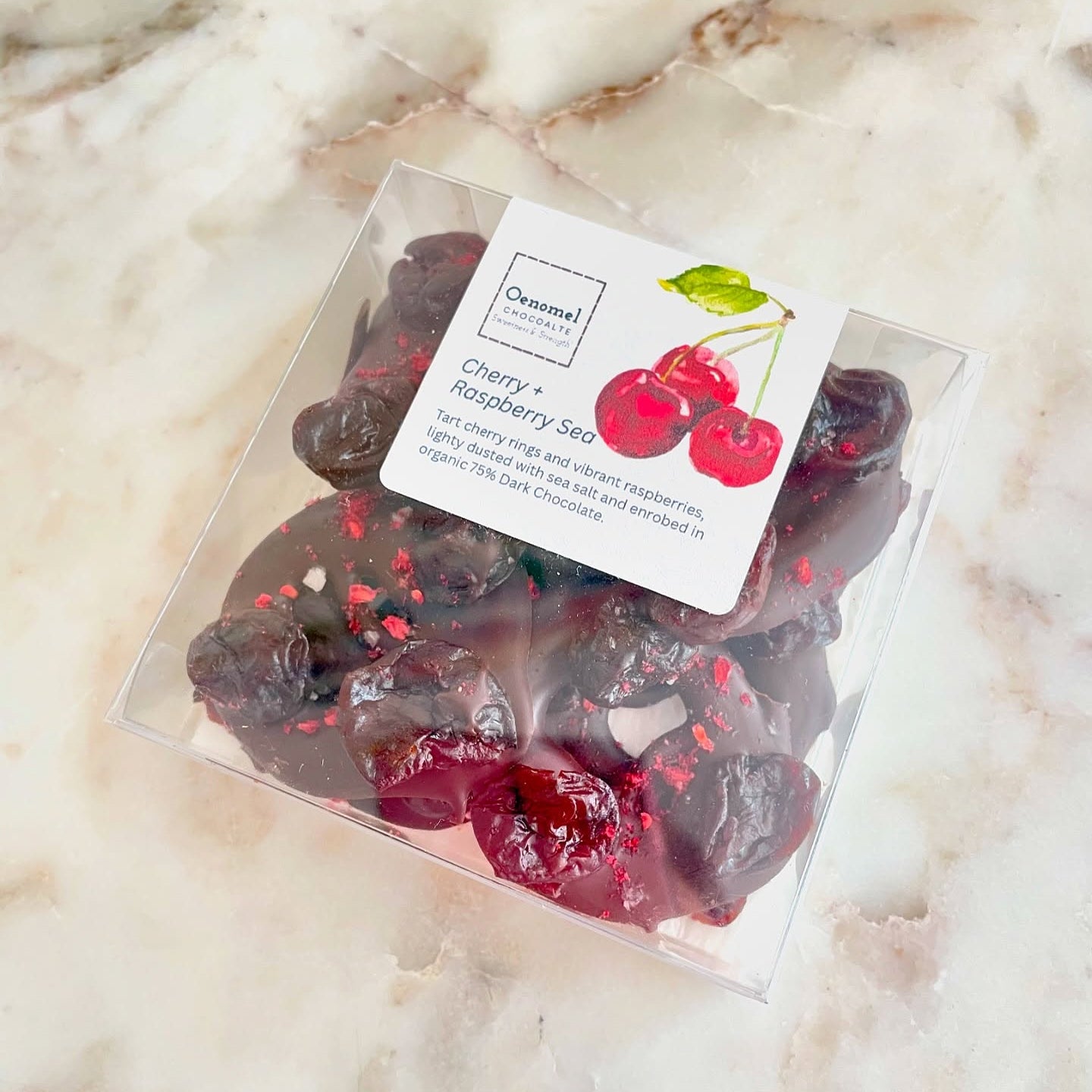 Oenomel Cherry + Raspberry Sea Salt Chocolate Rings - 60g