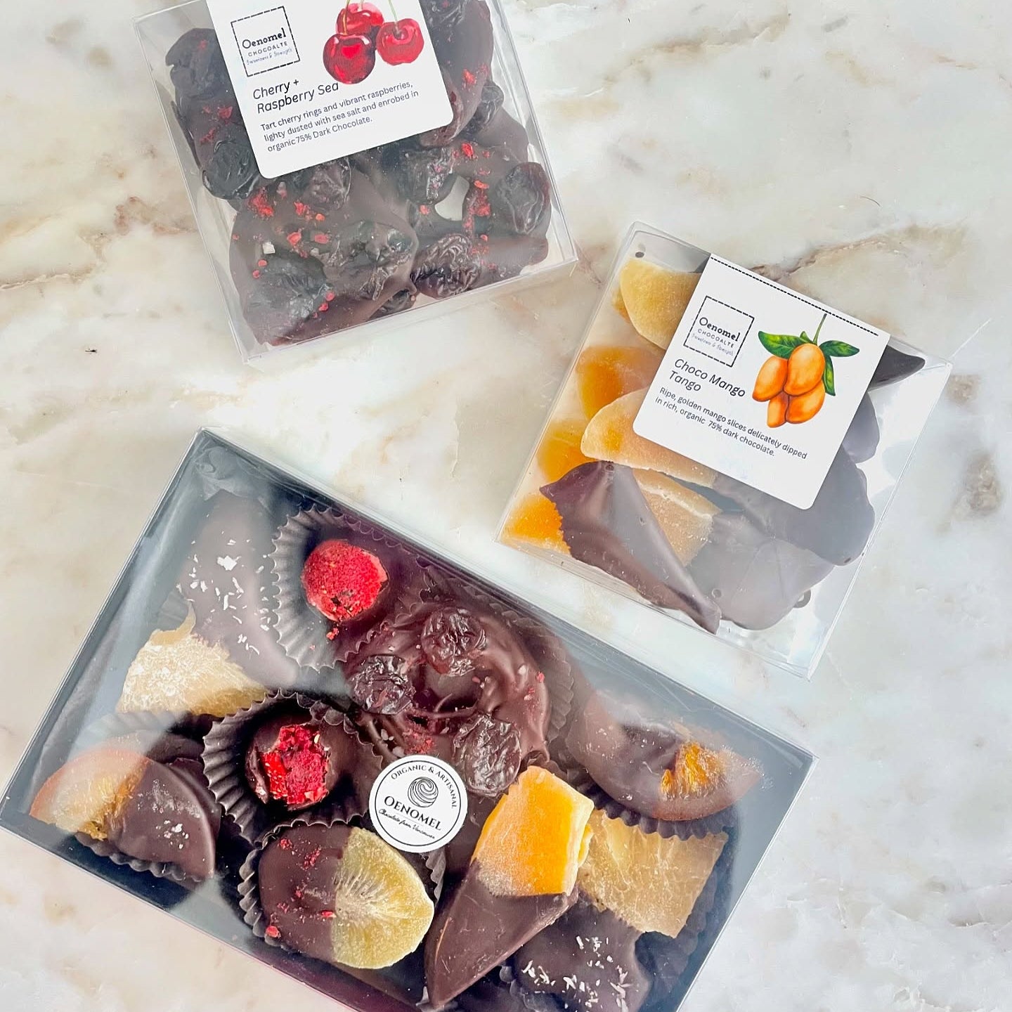 Oenomel Cherry + Raspberry Sea Salt Chocolate Rings - 60g