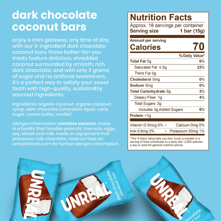 Sachet de barre de chocolat noir Unreal à la noix de coco - 120g