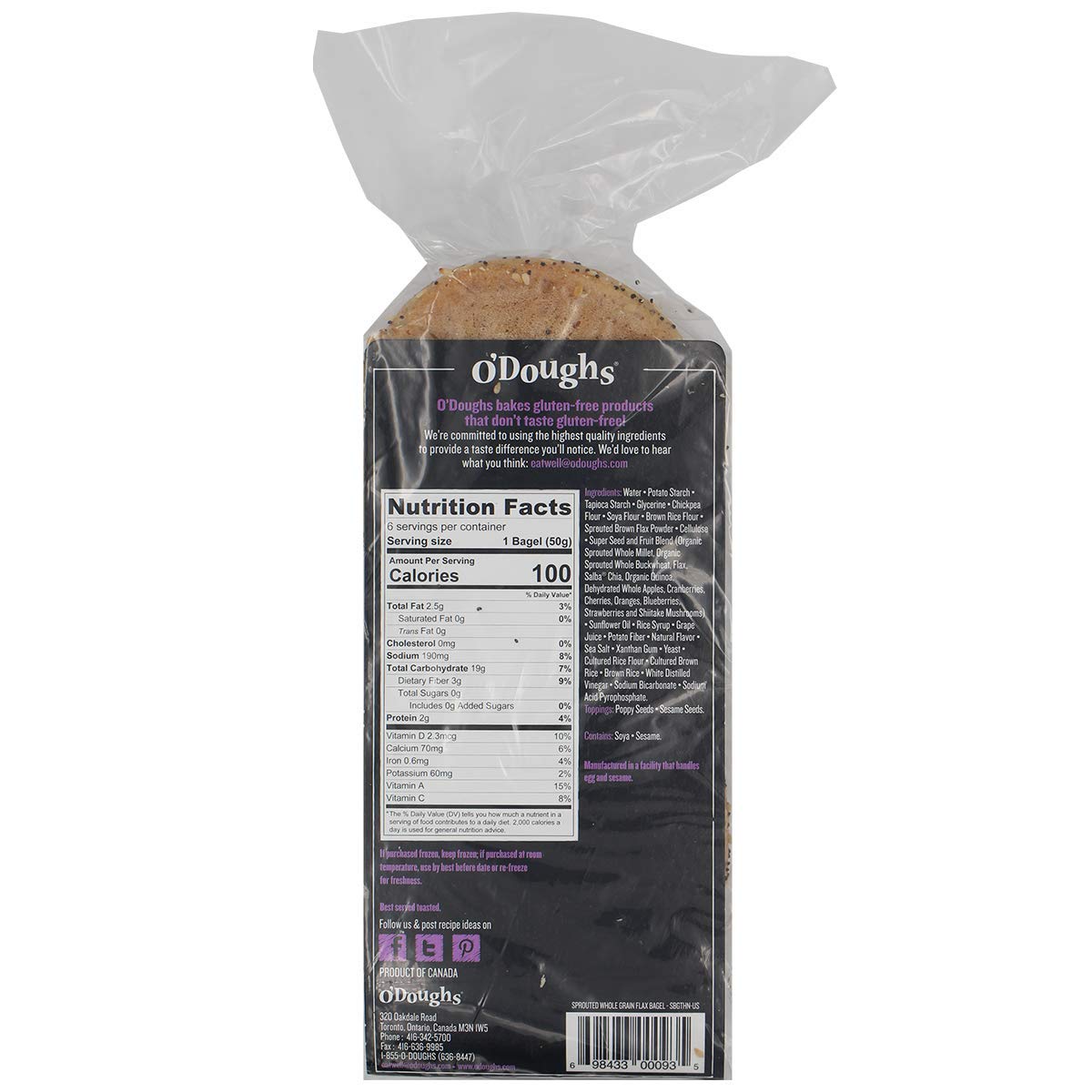 O' Doughs Bagel de lin à grains entiers germés - 300g