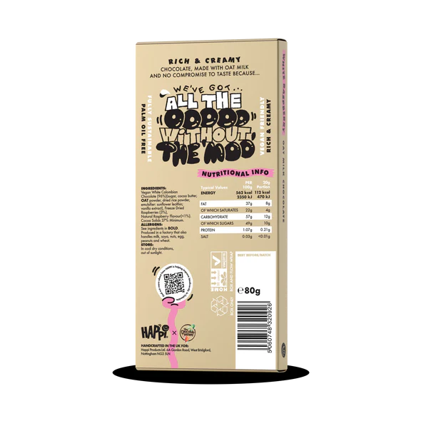 Happi White Raspberry Oat Milk Chocolate - 80g