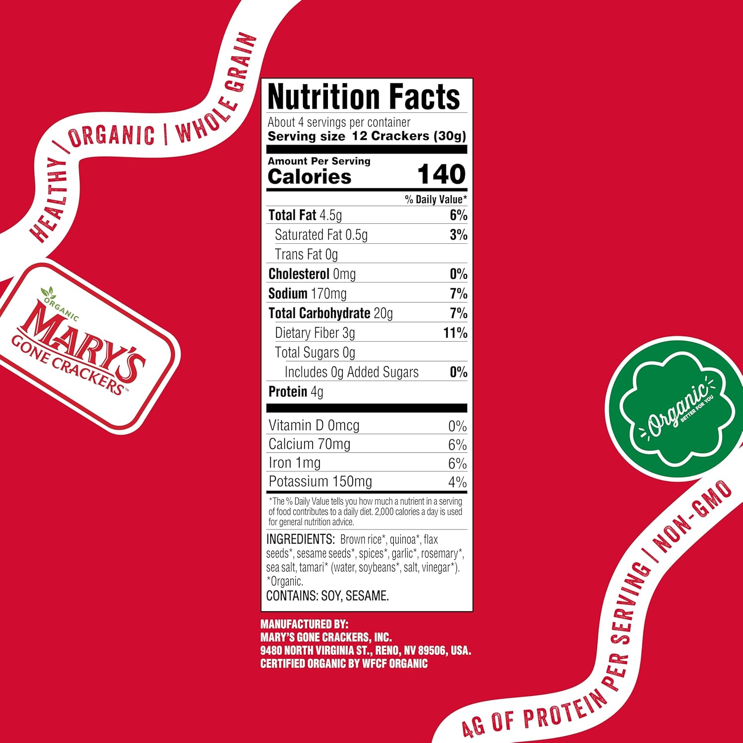 Mary's Organic Crackers Crackers aux herbes - 184g