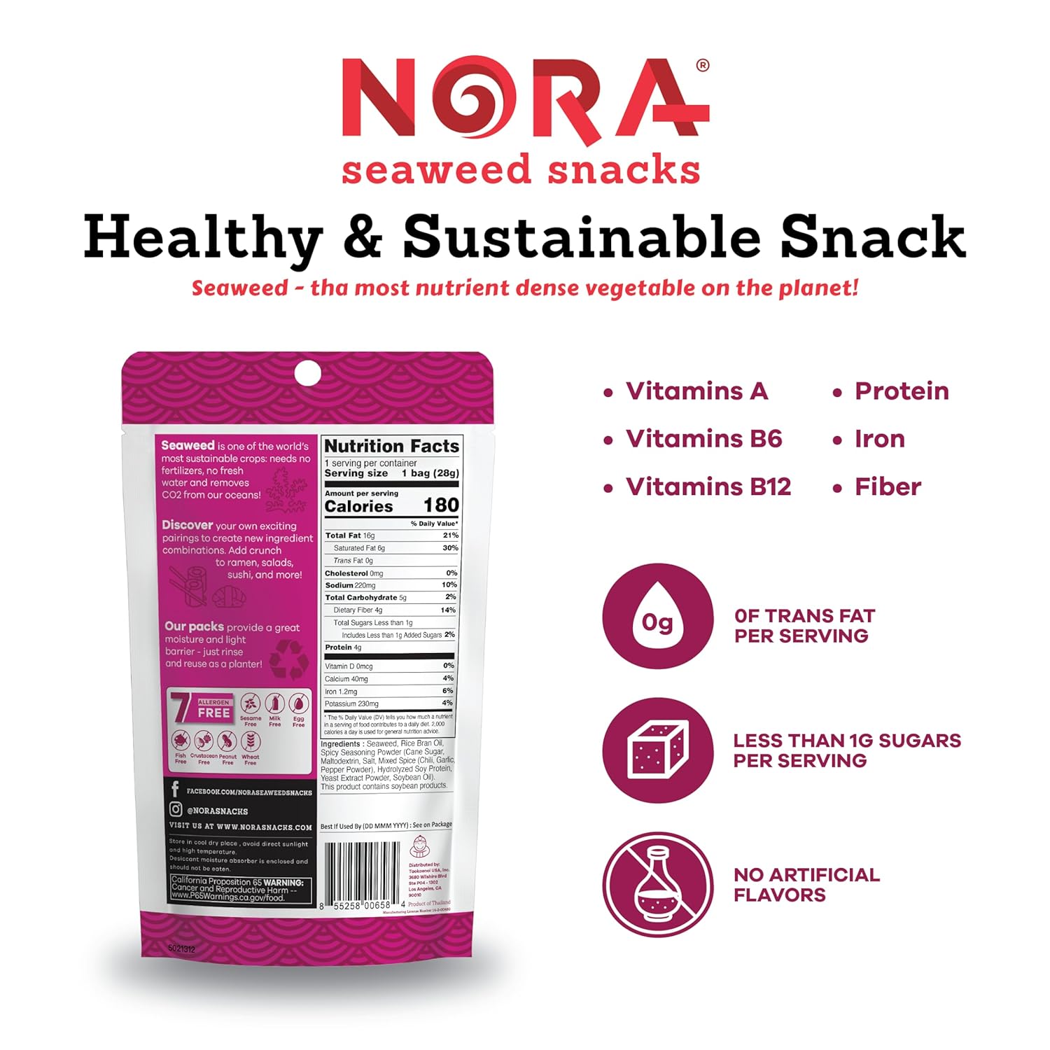 Snacks aux algues épicées croustillantes Nora - 32g