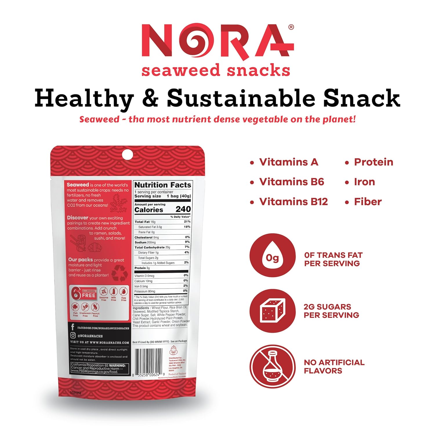Nora Spicy Tempura Seaweed Snacks - 32g