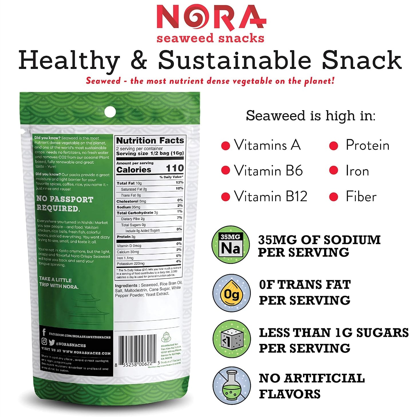 Nora Original Crispy Seaweed Snacks - 32g
