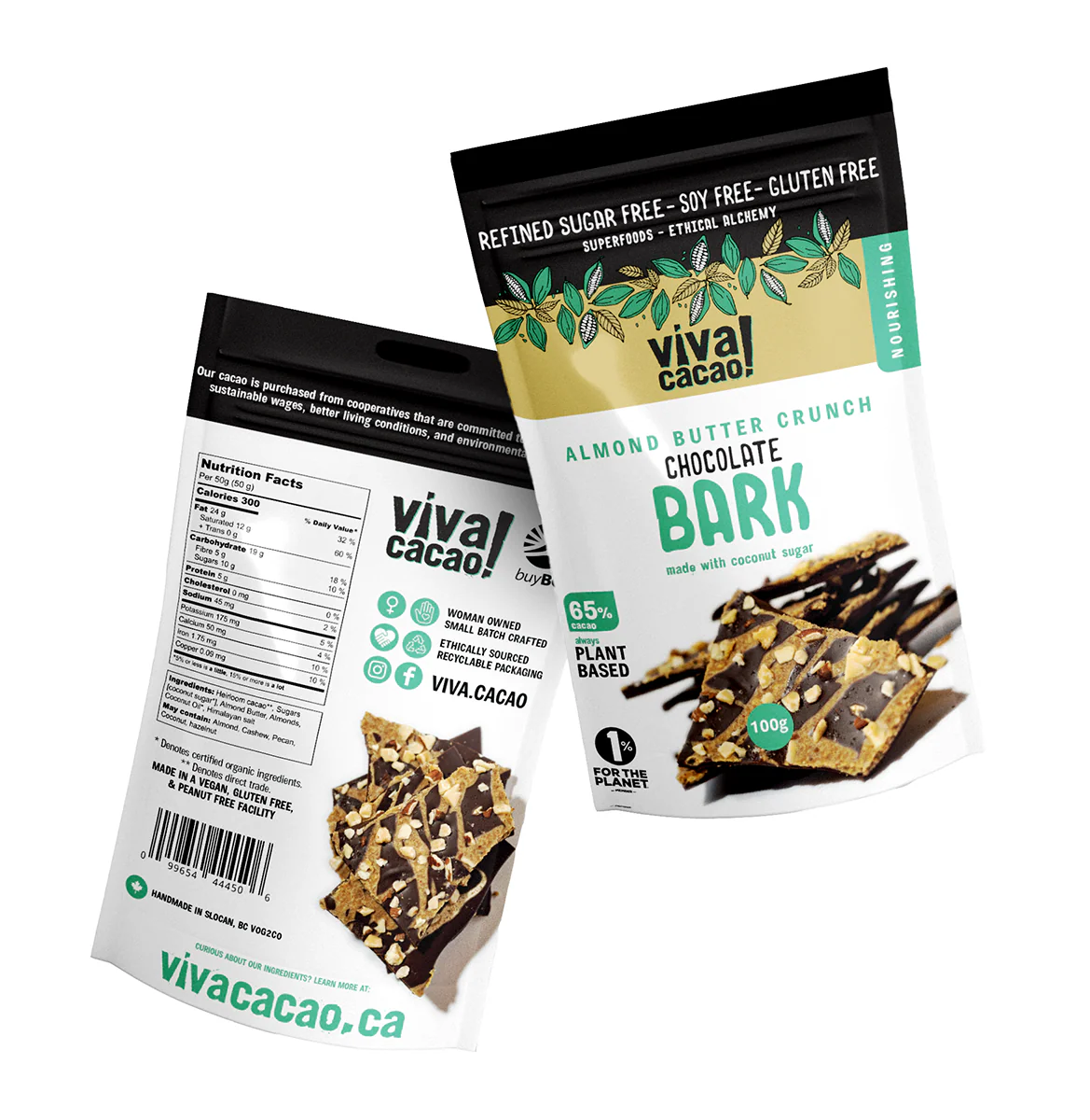 Viva Cacao Almond Butter Crunch Chocolate Bark - 100g