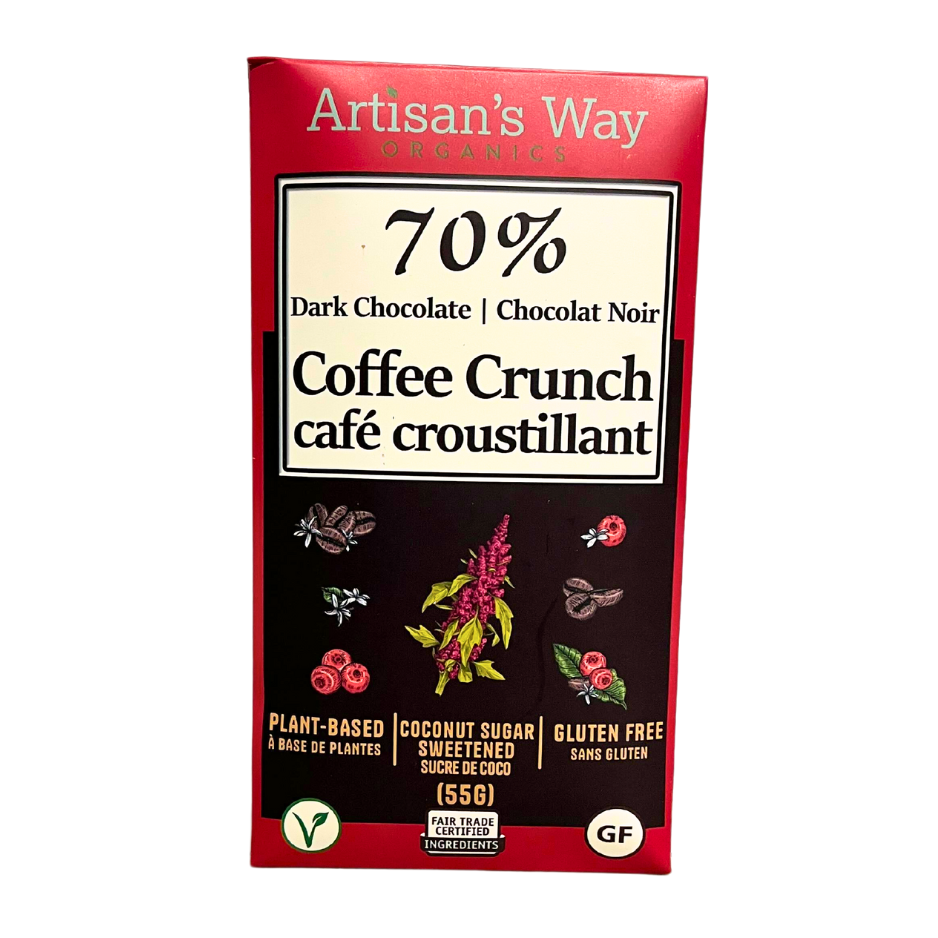Artisan's Way Coffee Crunch 70% Dark Chocolate Bar - 60g