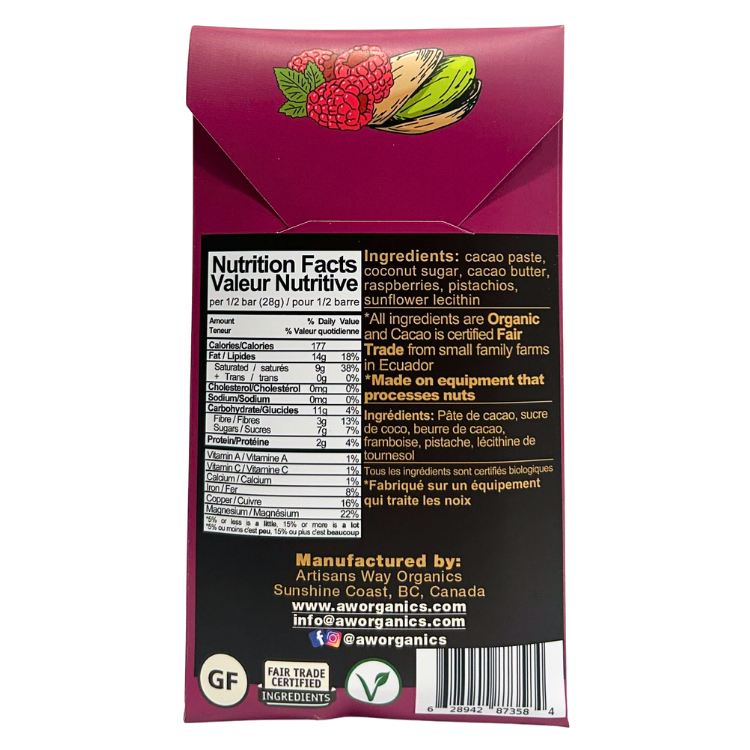 Artisan's Way Raspberry Pistachio Dark Chocolate Bar - 55g