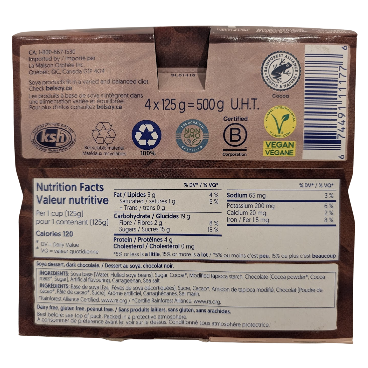 Pudding au chocolat noir Belsoy - 4x 125g