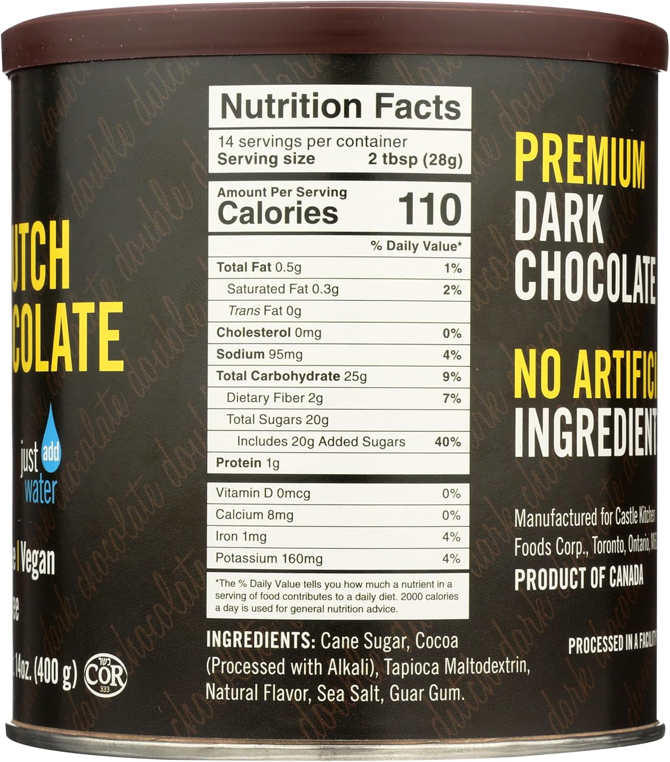 Mélange de chocolat chaud noir Double Dutch de Castle Kitchen - 400g