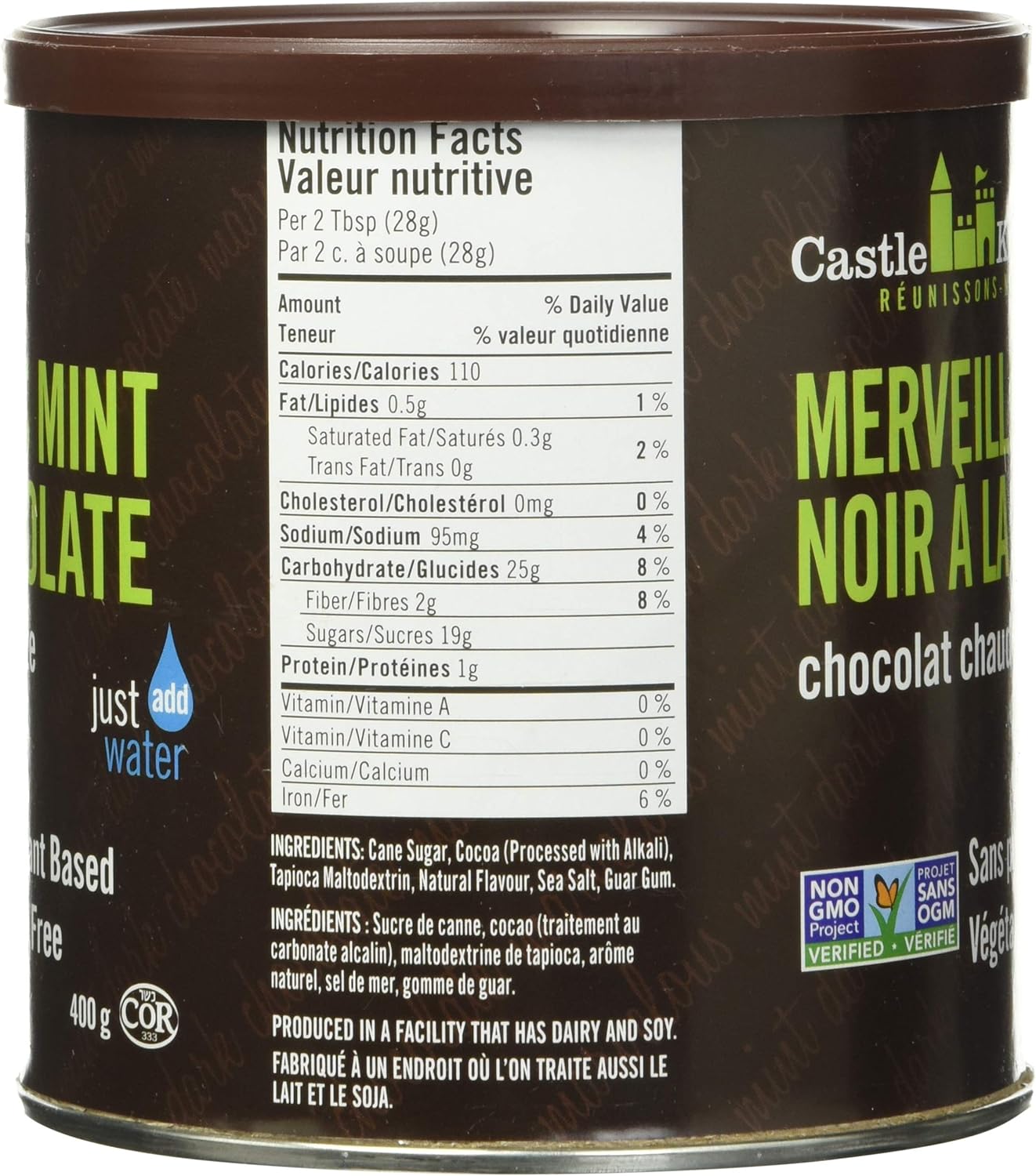 Mélange pour chocolat chaud noir à la menthe merveilleuse de Castle Kitchen - 400 g