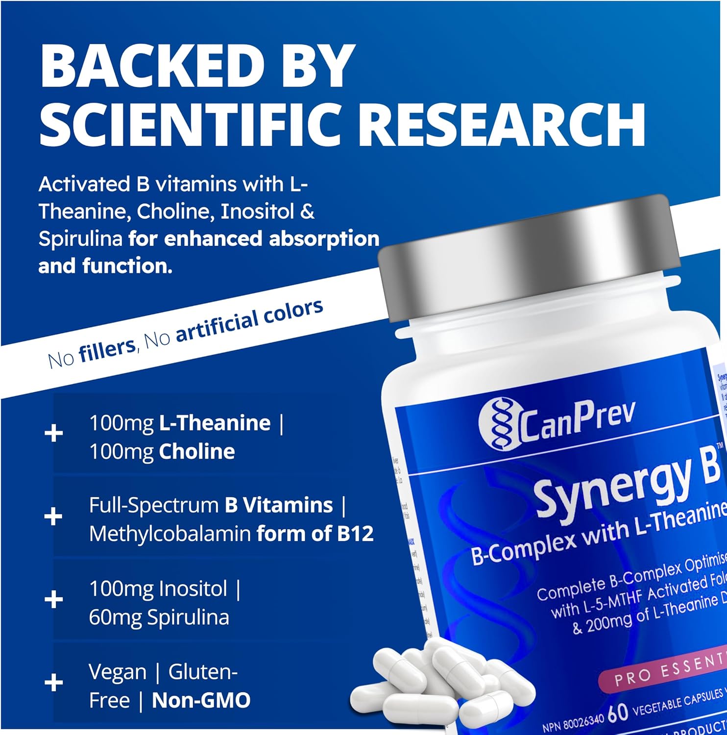 CanPrev Synergy B-Complex With L-Theanine - 60 Capsules