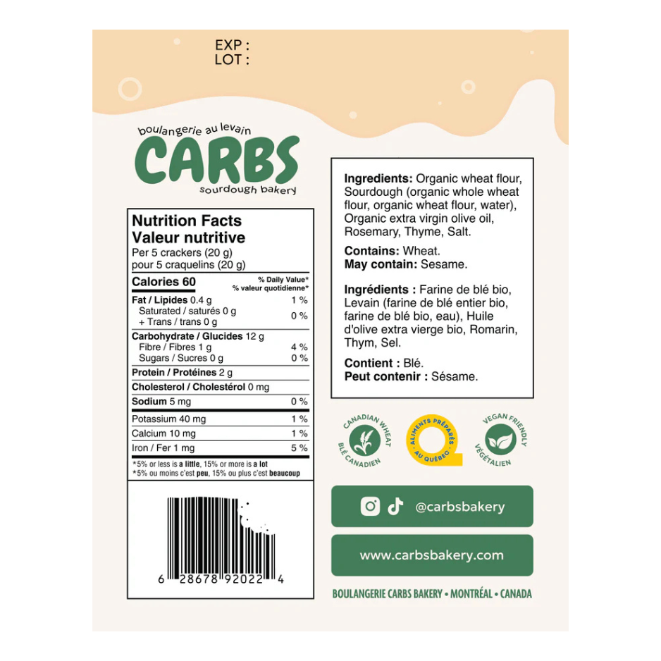 Carbs Rosemary & Thyme Sourdough Crackers - 150g