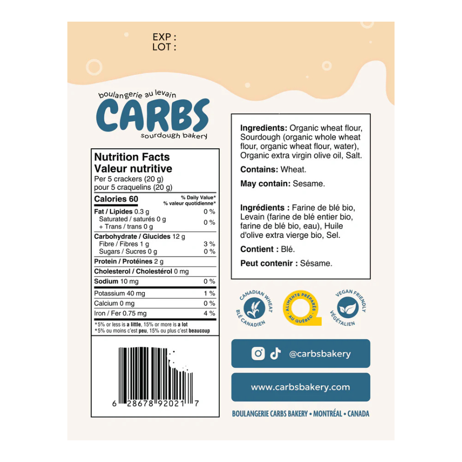 Carbs Sea Salt Sourdough Crackers - 150g