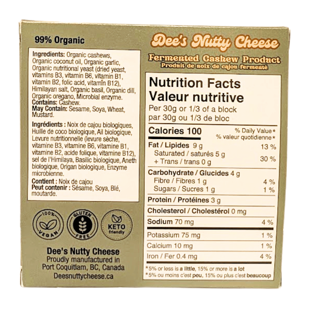 Dee's Nutty Cheese Herb And Garlic Block - 100g