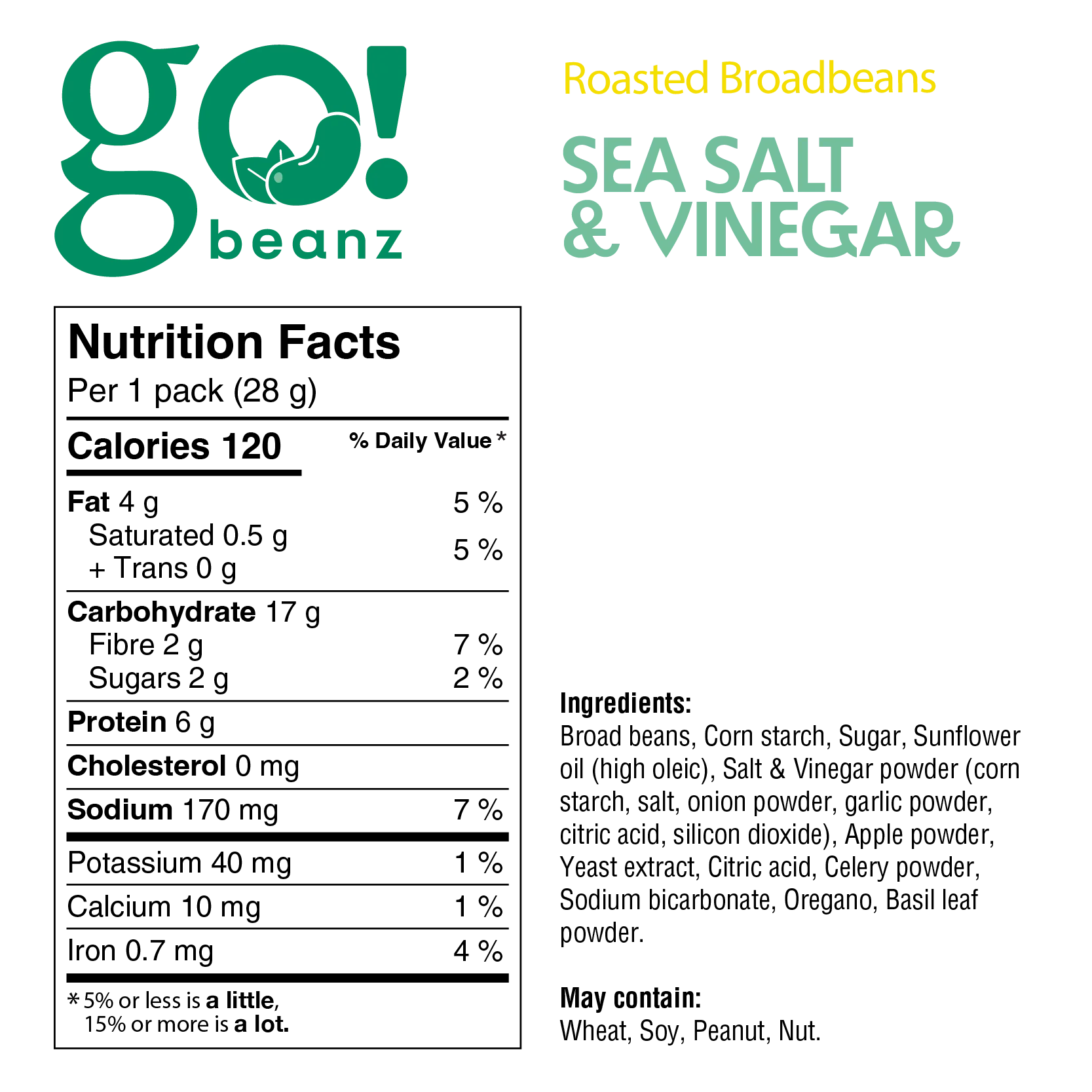 Go! Beanz Sea Salt & Vinegar Roasted Broad Beans - 28g