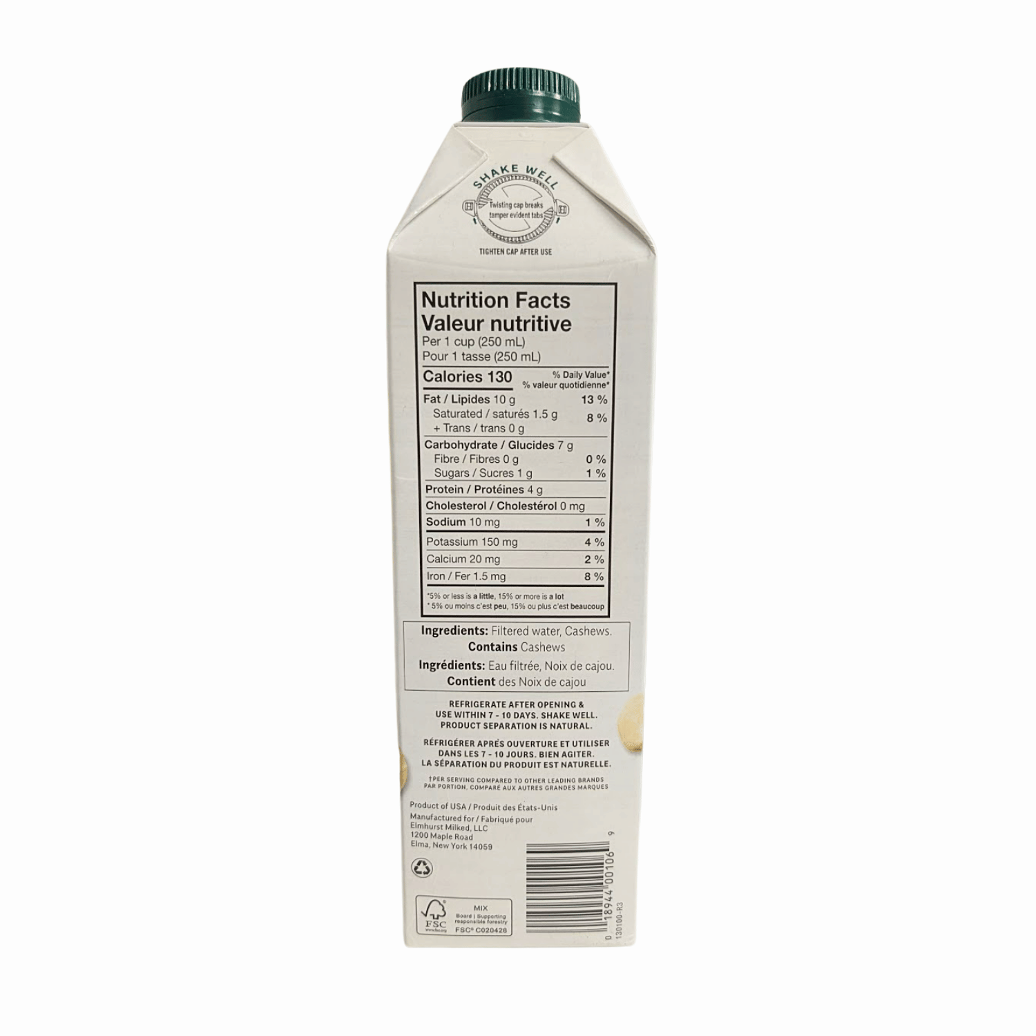 Elmhurst Unsweetened Cashew Milk - 946ml