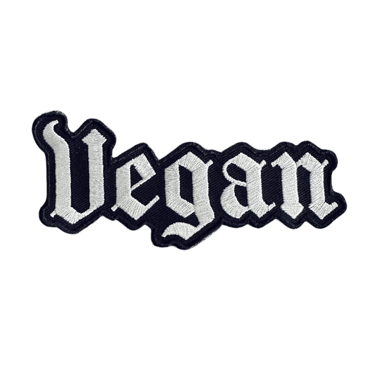 Vegan Power Co 'Vegan' Gothic Font Silver Grey Patch