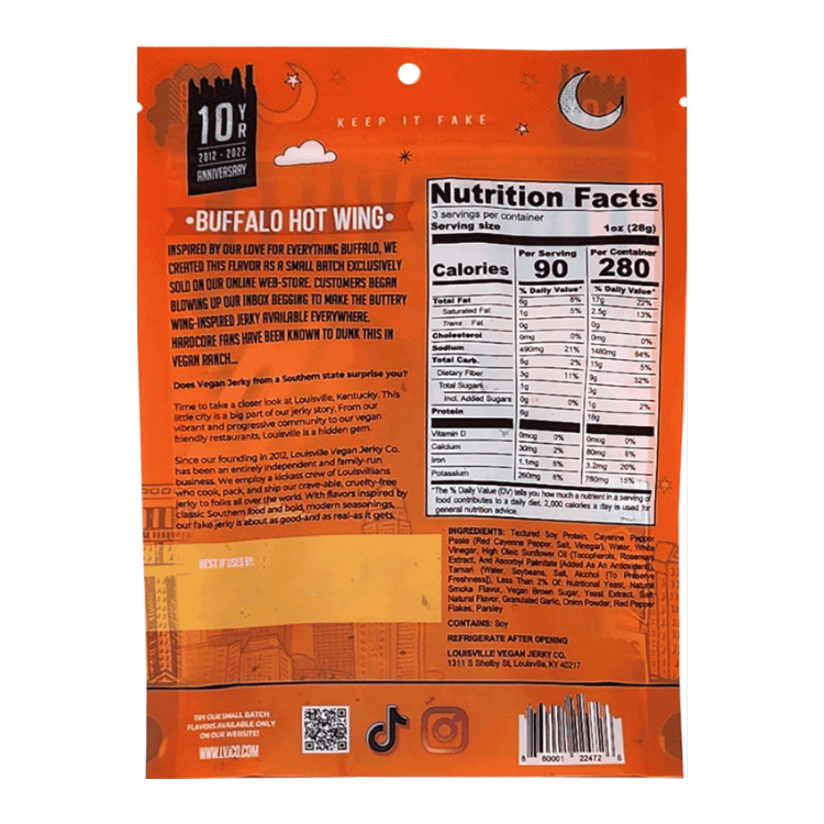 Louisville Vegan Jerky Co. Buffalo Hot Wing Vegan Jerky - 85g