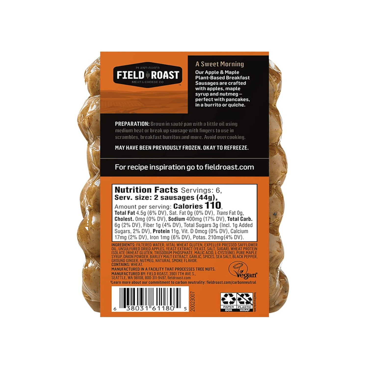 Field Roast Apple & Maple Plant-based Breakfast Sausages - 264g