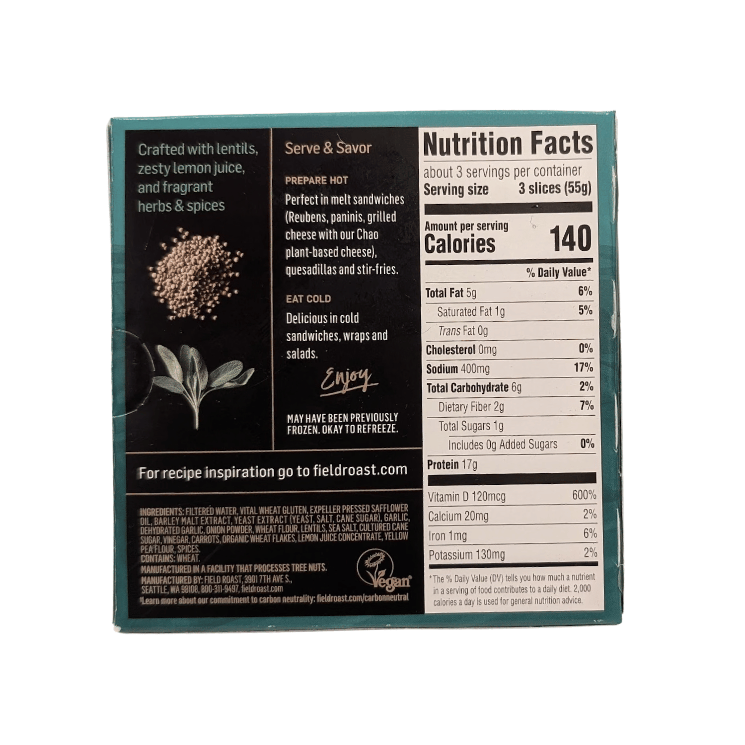 Field Roast Lentil & Sage Plant-Based Deli Slices - 156g