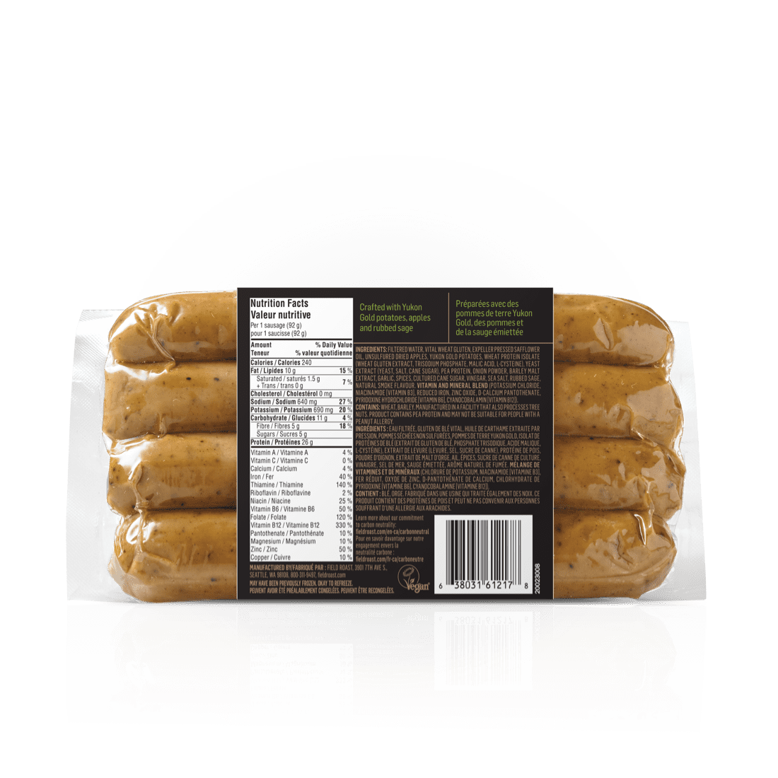 Saucisses aux pommes et à la sauge fumées rôties sur le terrain - 368g