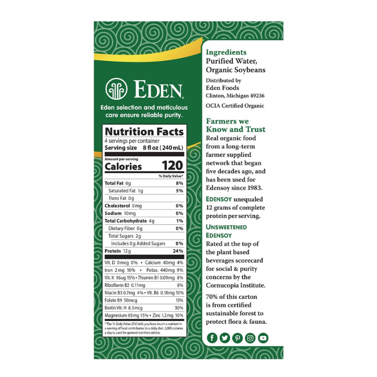Edensoy Unsweetened Organic Soy Milk - 946ml