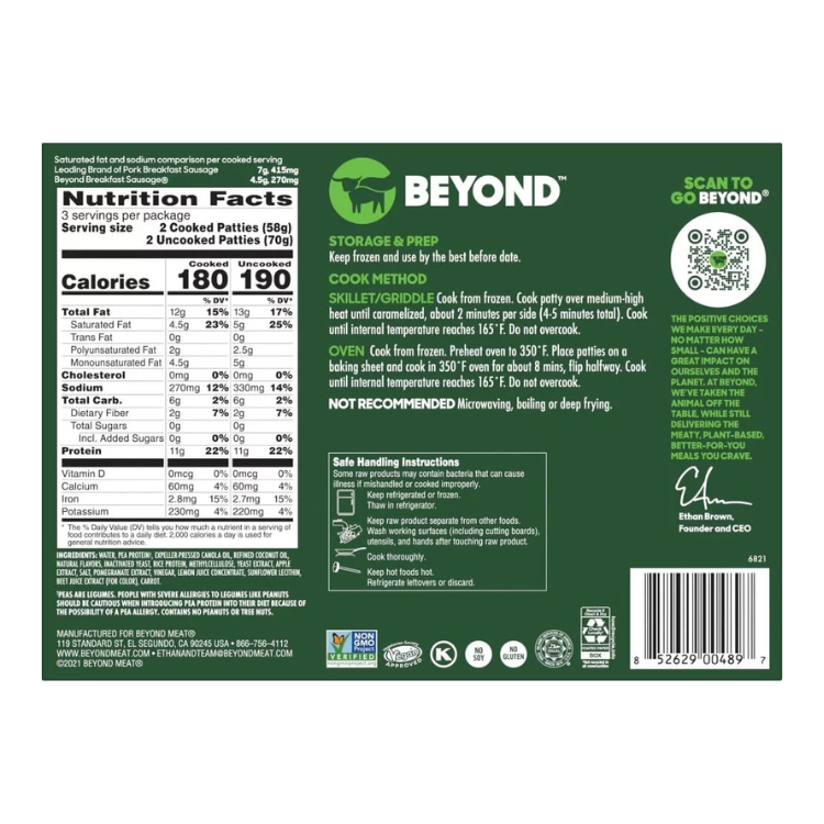 Beyond Meat Beyond Breakfast Original Sausage Patties - 210g