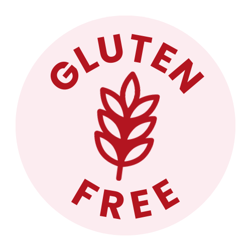 Gluten-free logo with a red wheat stalk on a white background