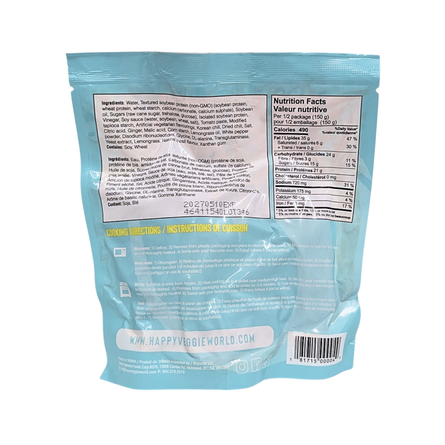 Happy Veggie World Lemongrass Chick'n - 300g