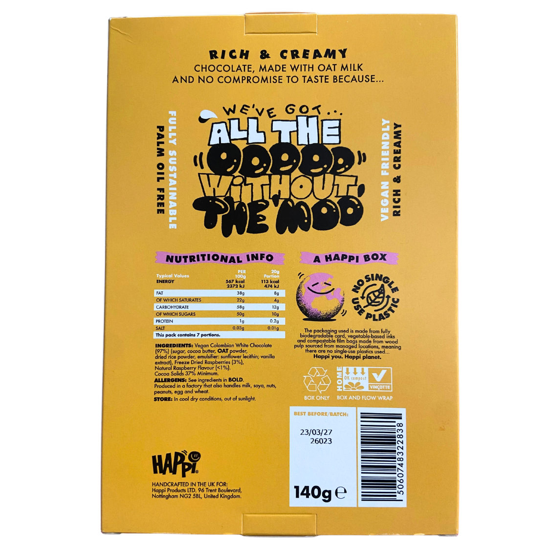 Happi White Raspberry Oat Milk Easter Egg Bar - 140g