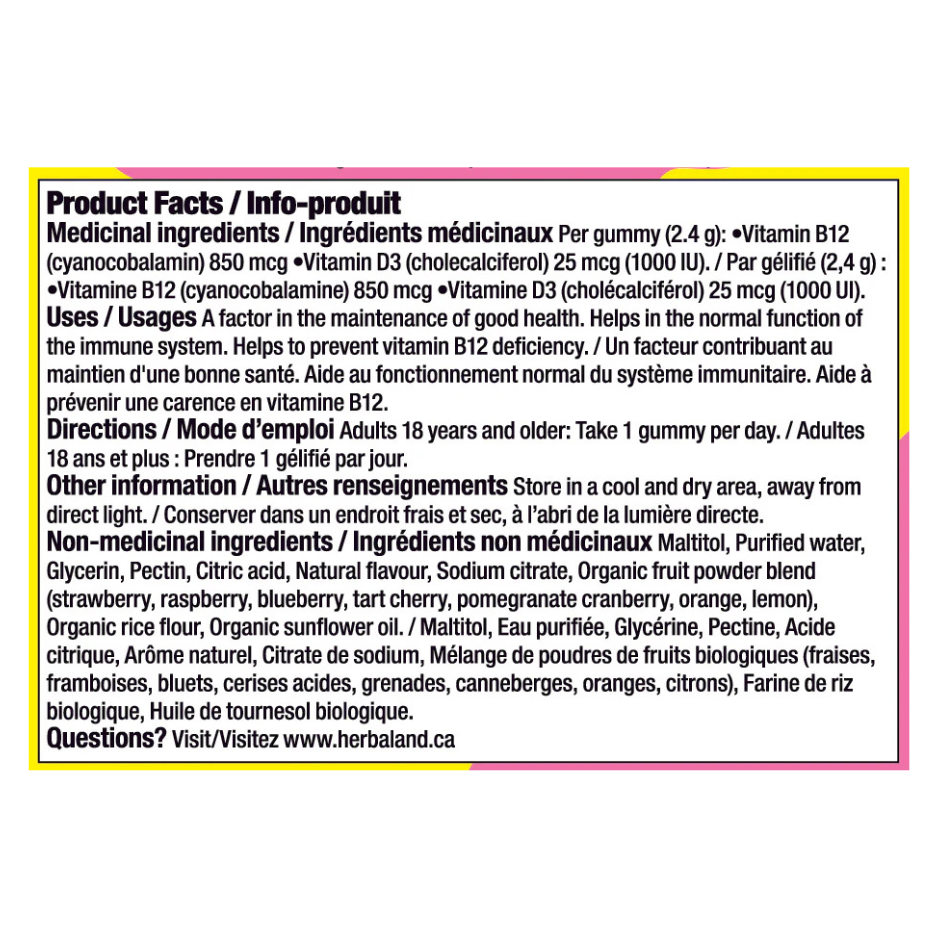 Herbaland Vegan D3 & B12 - 60 Gummies