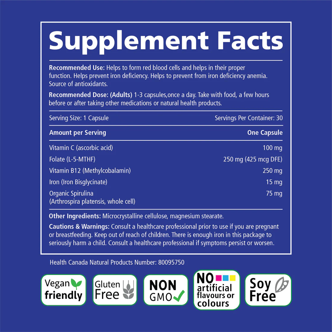 Vitality Daily Iron + Organic Spirulina - 30 Caps