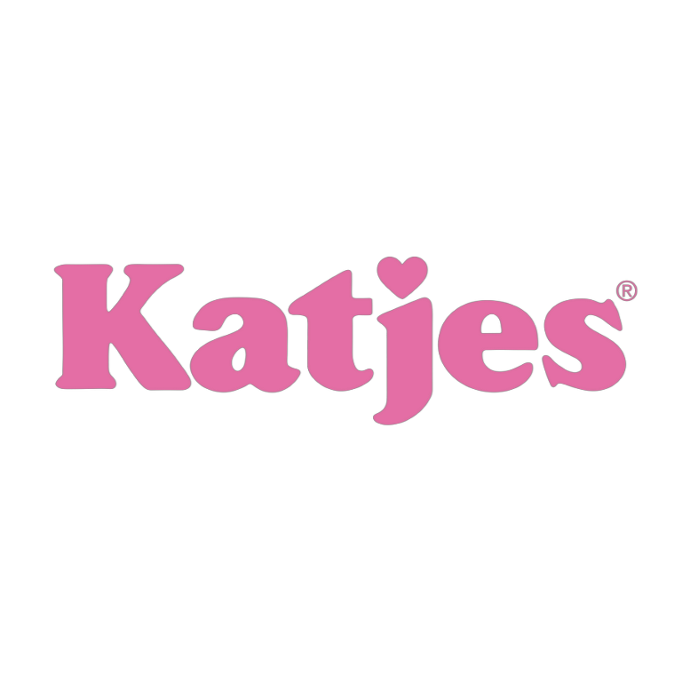 Katjes logo in pink font with a heart shape replacing the dot above the 'j' on a white background.