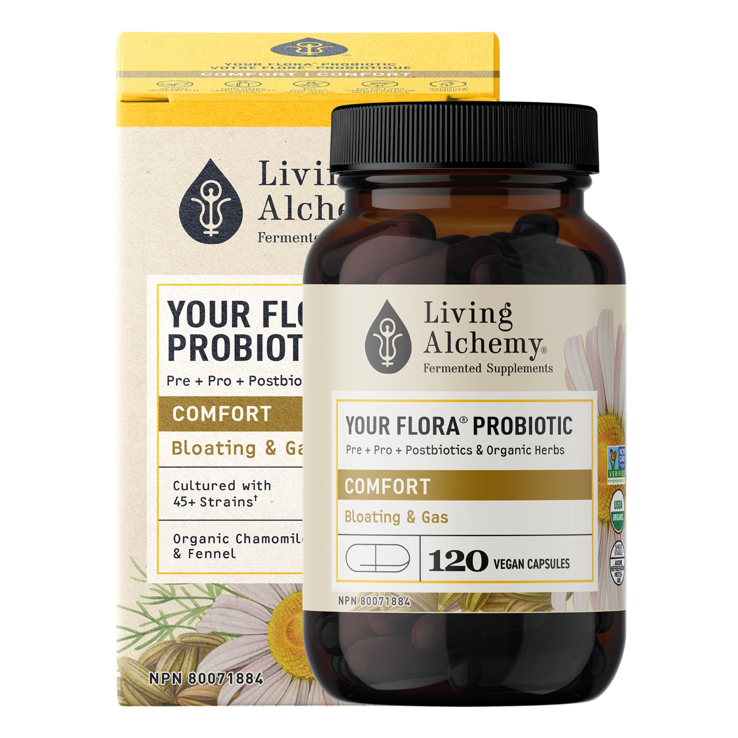 Living Alchemy Your Flora Comfort Gas &amp; Bloating Plus Camomille &amp; Fenouil - 60 capsules
