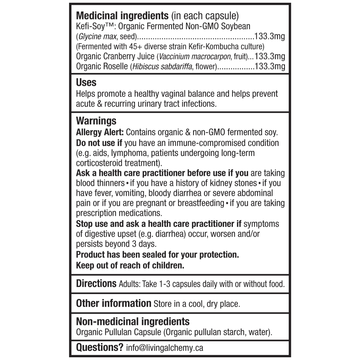 Living Alchemy Your Flora Woman Balance &amp; UTI Plus Canneberge &amp; Roselle - 60 capsules