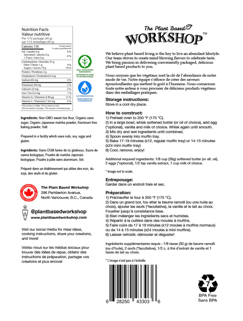 The Plant Based Workshop Matcha Mochi Cake Mix - 500g