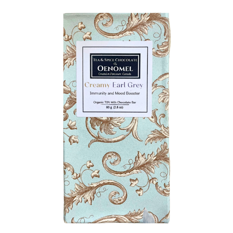 Oenomel Creamy Earl Grey 70% Milk Chocolate Bar - 80g