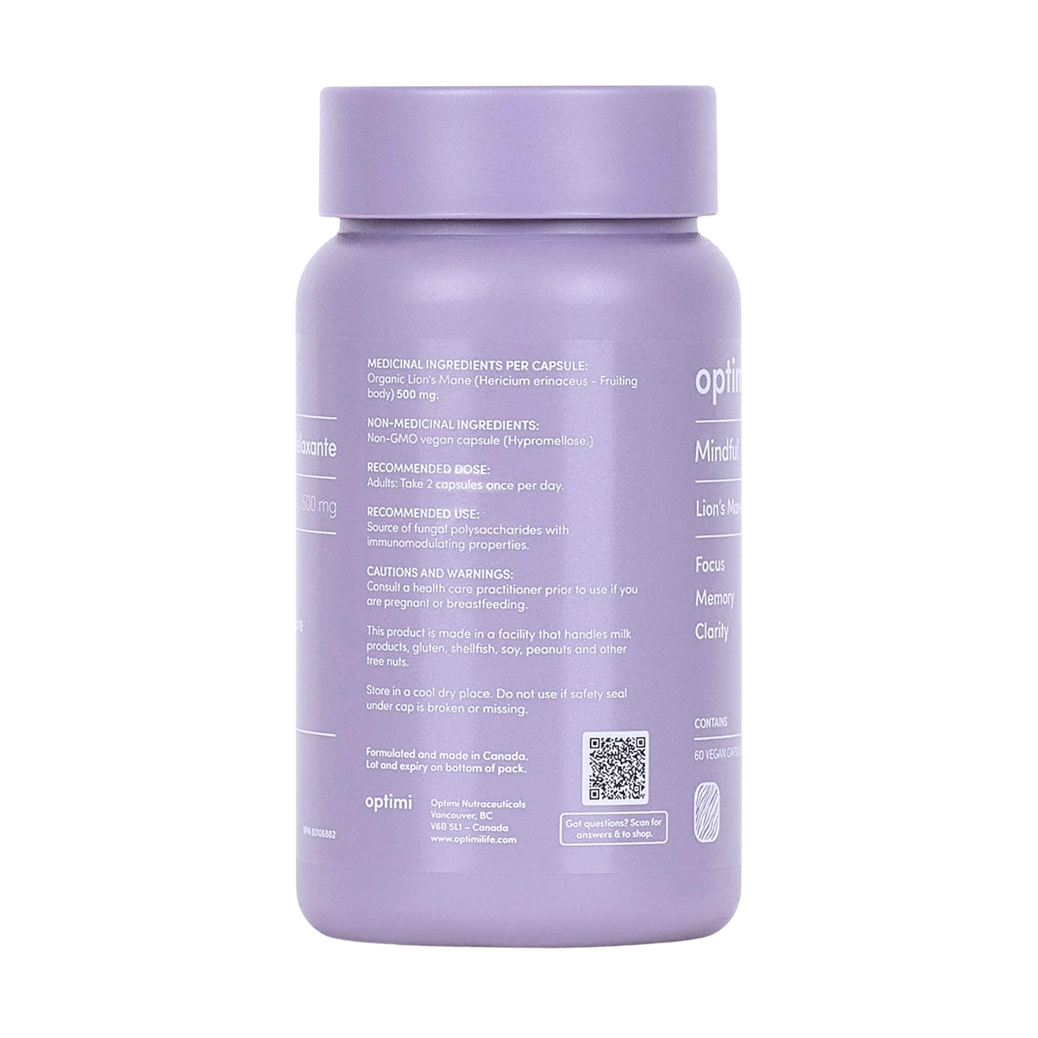 CLEARANCE - Optimi Mindful Lion's Mane Supplement - 120 Capsules