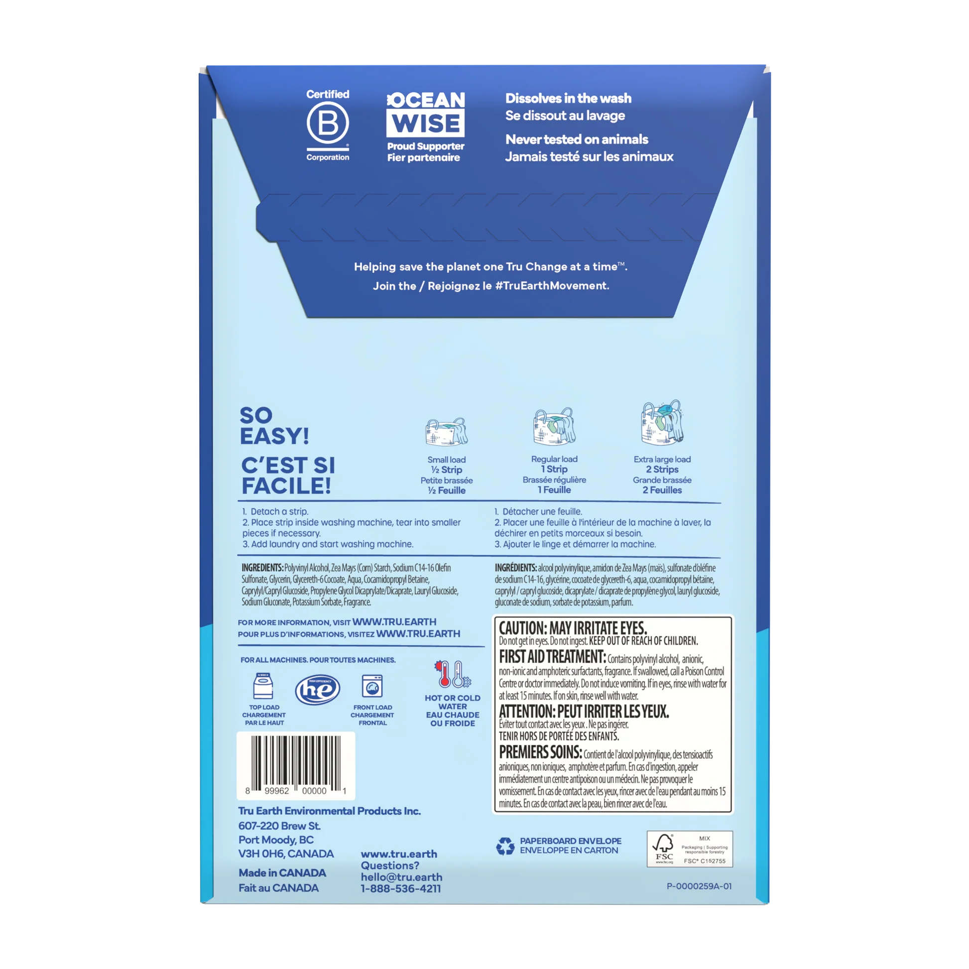 Bandes écologiques pour lessive Tru Earth Fresh Linen, 32 brassées