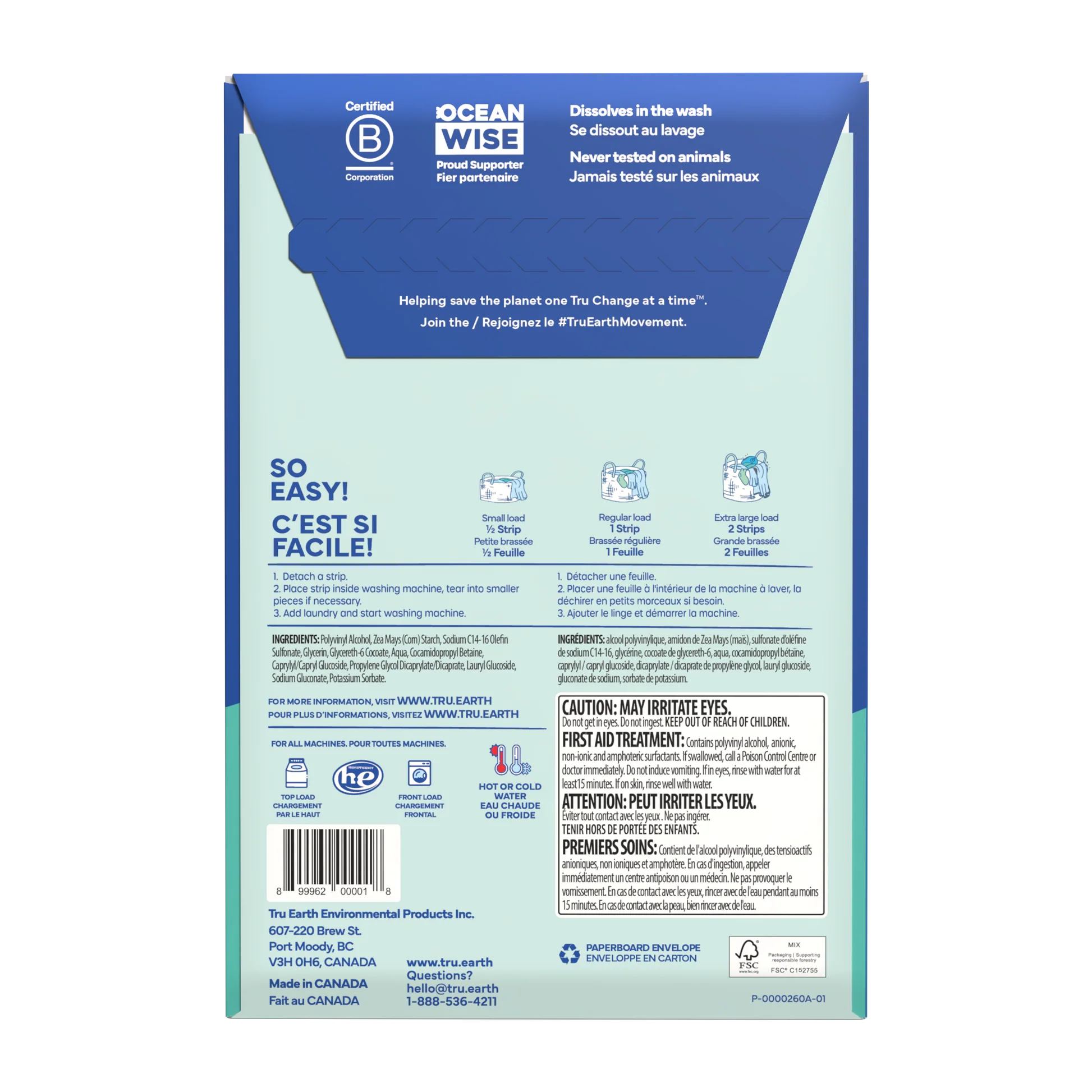 Bandes écologiques pour lessive sans parfum Tru Earth - 32 brassées